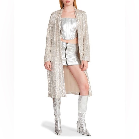 BB Dakota by STEVE MADDEN ~ Show Stopper Sequin Duster Jacket - Picture 6 of 11